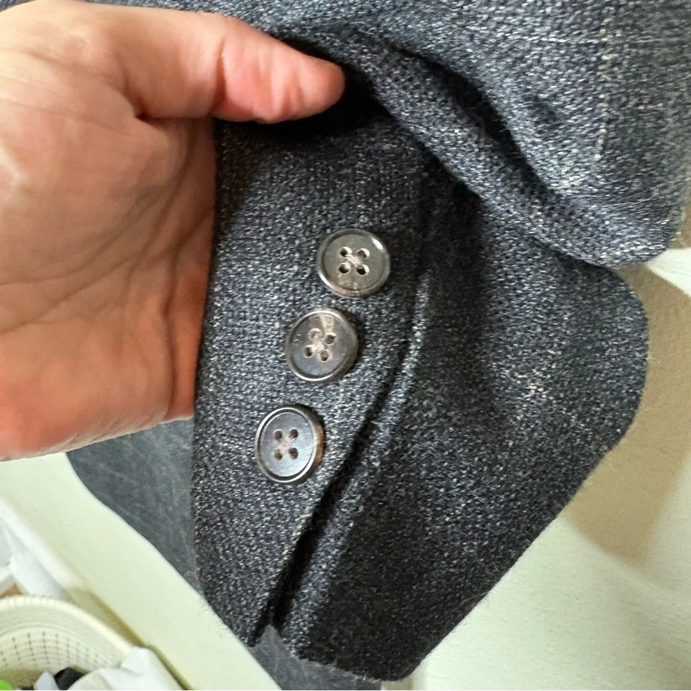 Men's Charcoal Gray Windowpane Wool Blazer Size 42L